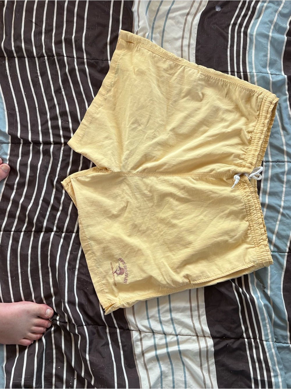 Pale Yellow Athletic Swim Shorts with Drawstring